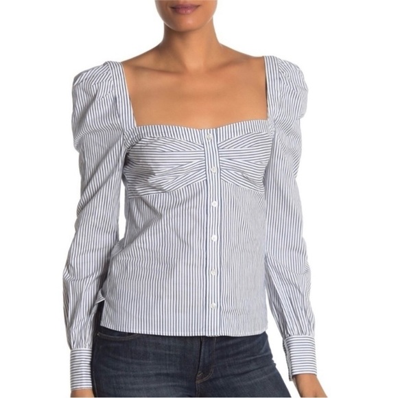 Veronica Beard Frankie Pinstripe Button Down Square Neck Top - Picture 11 of 11